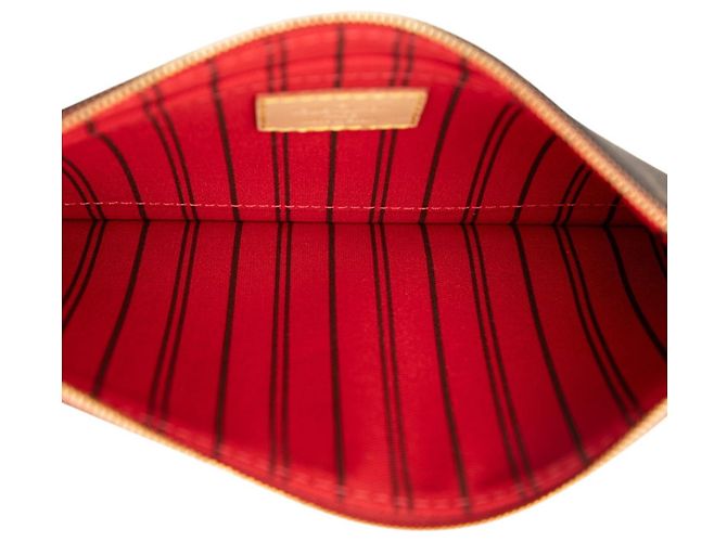 Louis Vuitton Monogram Neverfull MM con Pochette Marrone Rosso - vista 4