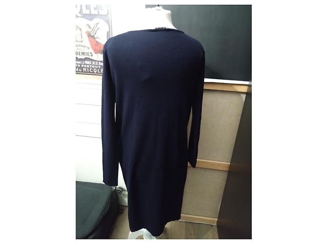 Marinefarbendes Winterstrickkleid Jil Sander 100% Wolle Größe 40 Marineblau - Ansicht 2