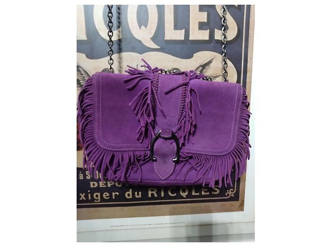 Borsa a Spalla Longchamp Amazone in Pelle Nubuck – Viola – Con Frange – Ottime Condizioni Porpora - vista 2