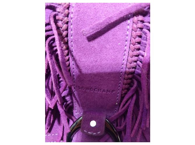 Borsa a Spalla Longchamp Amazone in Pelle Nubuck – Viola – Con Frange – Ottime Condizioni Porpora - vista 3