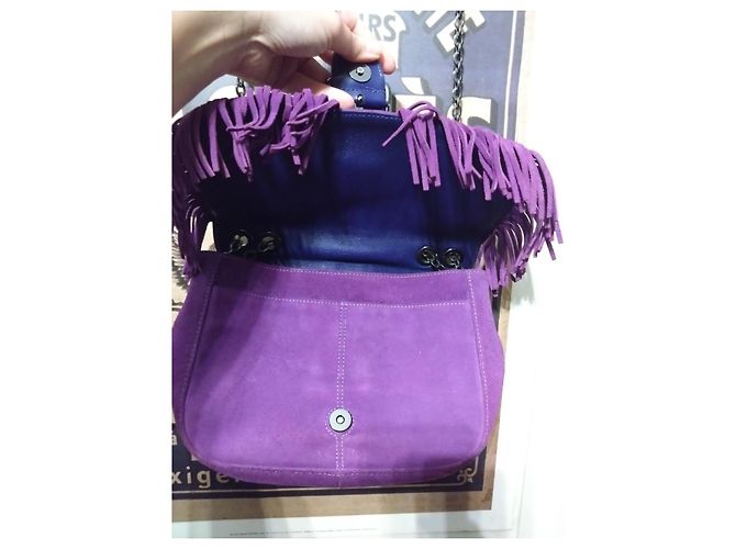 Borsa a Spalla Longchamp Amazone in Pelle Nubuck – Viola – Con Frange – Ottime Condizioni Porpora - vista 4