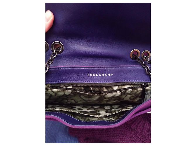 Borsa a Spalla Longchamp Amazone in Pelle Nubuck – Viola – Con Frange – Ottime Condizioni Porpora - vista 5