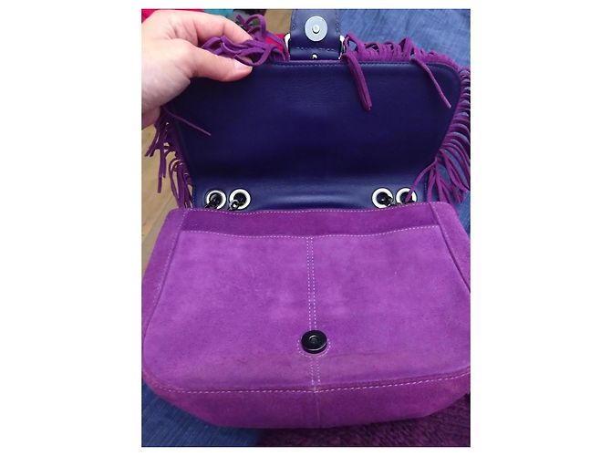 Borsa a Spalla Longchamp Amazone in Pelle Nubuck – Viola – Con Frange – Ottime Condizioni Porpora - vista 7