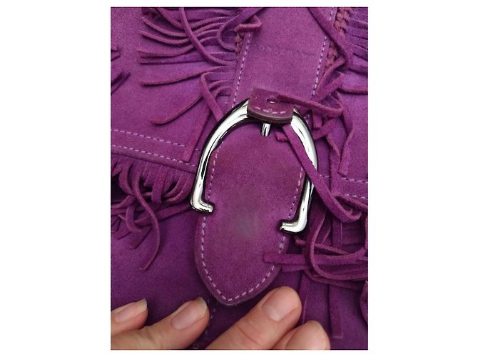 Borsa a Spalla Longchamp Amazone in Pelle Nubuck – Viola – Con Frange – Ottime Condizioni Porpora - vista 9