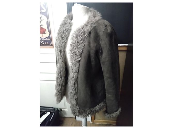 Gerard Darel Chaqueta / Abrigo Gérard Darel de Piel de Borrego Reversible T36/S Gris - vista 2