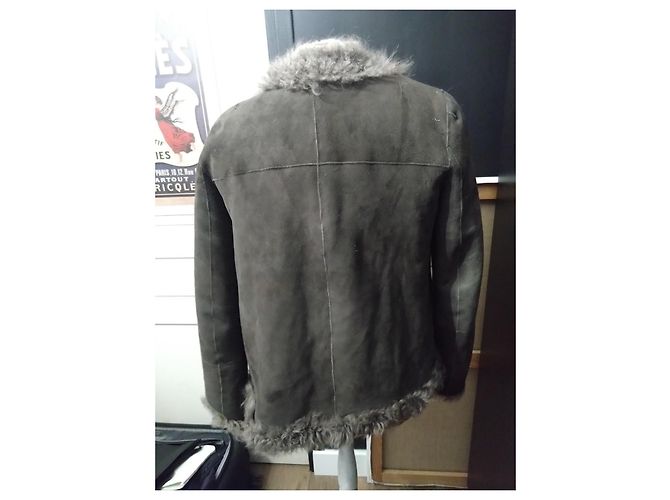 Gerard Darel Chaqueta / Abrigo Gérard Darel de Piel de Borrego Reversible T36/S Gris - vista 3