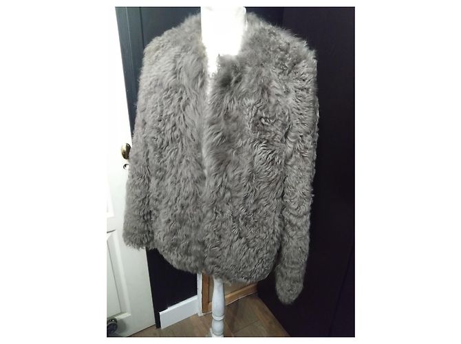 Gerard Darel Chaqueta / Abrigo Gérard Darel de Piel de Borrego Reversible T36/S Gris - vista 4