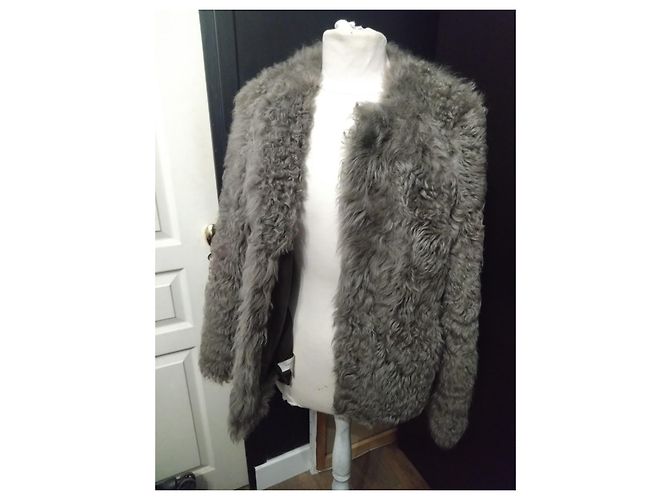 Gerard Darel Chaqueta / Abrigo Gérard Darel de Piel de Borrego Reversible T36/S Gris - vista 5