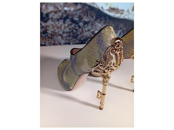 John Richmond Key Heel Pumps Python Blue Green Grey Cream - view 10