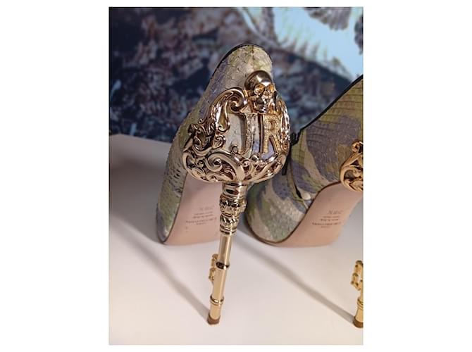 John Richmond Key Heel Pumps Python Blue Green Grey Cream - view 12
