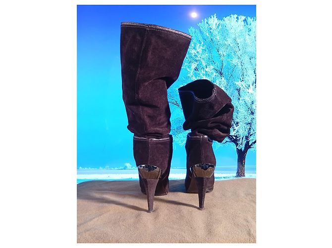 Sebastian Weiche Hohe Slouchy-Stiefel mit Ornamentabsatz. Schokolade - Ansicht 4