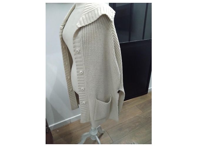 beige ecru grobstrick cape mantel von Barbara Bui Größe 36 s mittellang Cape-Stil Roh - Ansicht 2