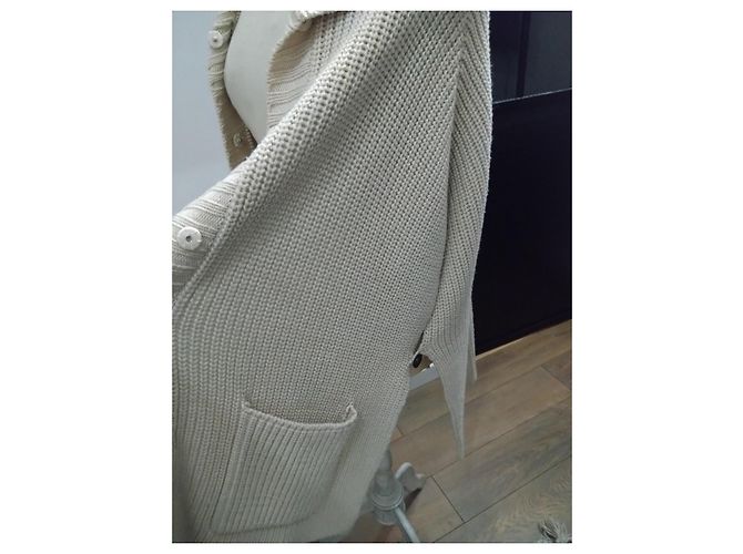 beige ecru grobstrick cape mantel von Barbara Bui Größe 36 s mittellang Cape-Stil Roh - Ansicht 3