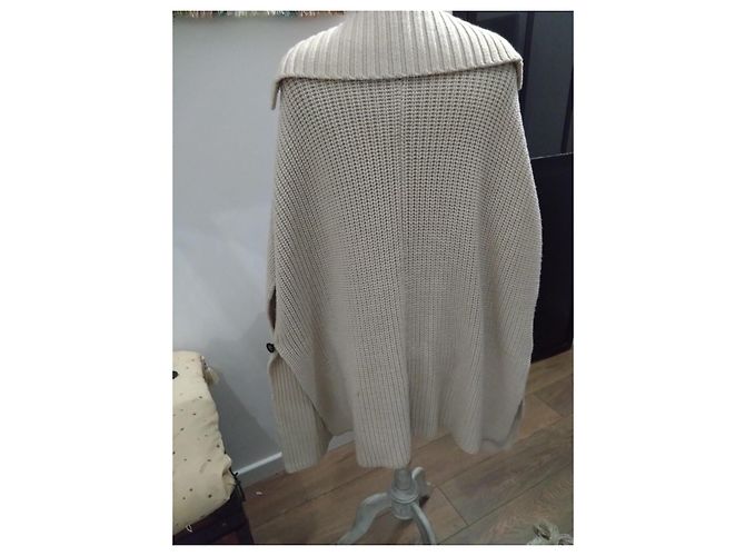 beige ecru grobstrick cape mantel von Barbara Bui Größe 36 s mittellang Cape-Stil Roh - Ansicht 4