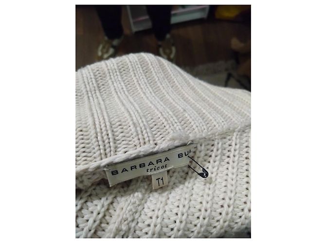 beige ecru grobstrick cape mantel von Barbara Bui Größe 36 s mittellang Cape-Stil Roh - Ansicht 5