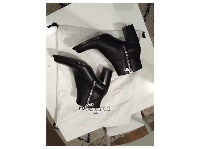 Free Lance schwarze Leder-Freelance-Stiefeletten mit Absatz Größe 37.5 - Ansicht 2