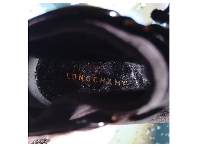 Longchamp Stivaletti Peep-Toe in Camoscio con Lacci. Nero - vista 6