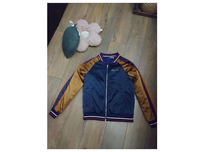 Les Petites Bomberjacke Größe 38 Satin Gelb Senf & Blau Retro-Stil Marineblau - Ansicht 2