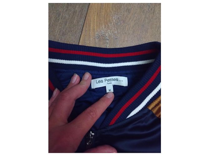 Les Petites Bomberjacke Größe 38 Satin Gelb Senf & Blau Retro-Stil Marineblau - Ansicht 4