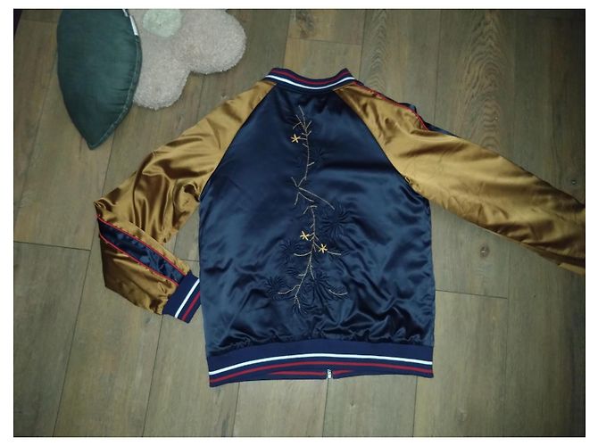 Les Petites Bomberjacke Größe 38 Satin Gelb Senf & Blau Retro-Stil Marineblau - Ansicht 5