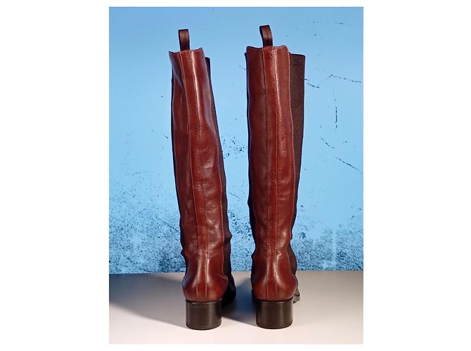 Botas altas Santoni de cuero marrón brogue Castaño - vista 2