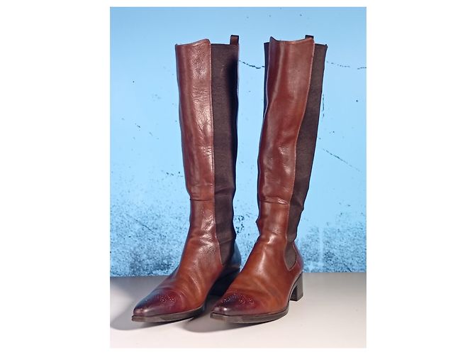 Botas altas Santoni de cuero marrón brogue Castaño - vista 3