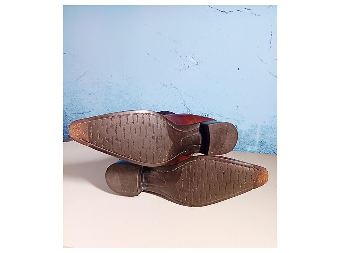 Botas altas Santoni de cuero marrón brogue Castaño - vista 4