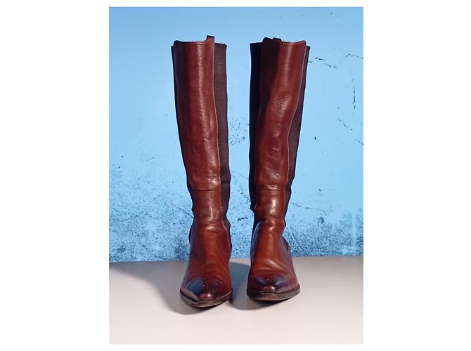 Botas altas Santoni de cuero marrón brogue Castaño - vista 5