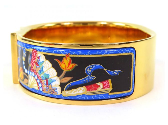 Hermès Bracciale Bangle Cloisonné con Motivo Ventaglio GM Emaillato HERMES Roque Multicolore D'oro - vista 3