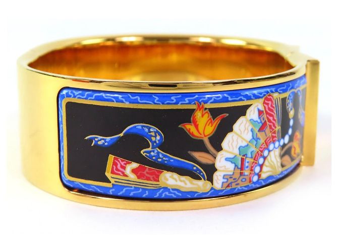 Hermès Bracciale Bangle Cloisonné con Motivo Ventaglio GM Emaillato HERMES Roque Multicolore D'oro - vista 4