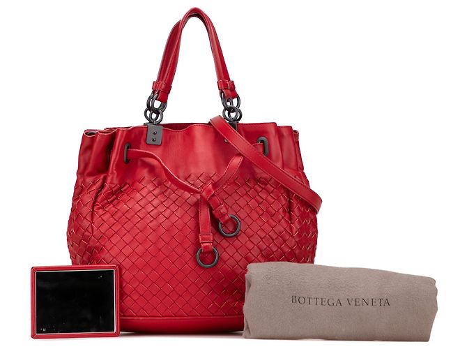 Borsa a secchiello in nappa rossa Intrecciato di Bottega Veneta Rosso - vista 10