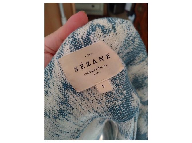 Conjunto Sézane 'Will' T40 – Blazer oversize & short jacquard azul/blanco en algodón - vista 10