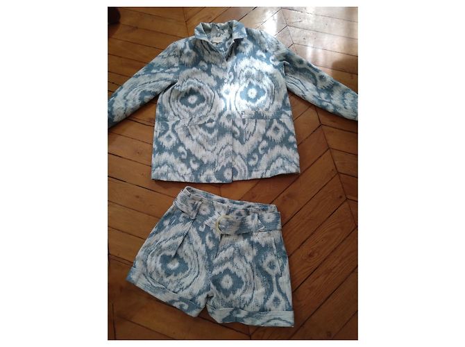 Conjunto Sézane 'Will' T40 – Blazer oversize & short jacquard azul/blanco en algodón - vista 13
