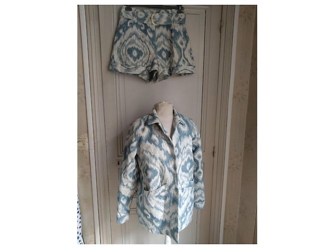 Conjunto Sézane 'Will' T40 – Blazer oversize & short jacquard azul/blanco en algodón - vista 2