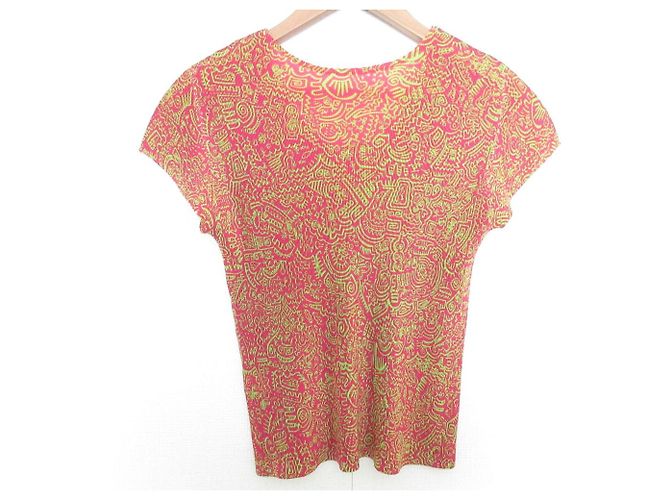 Issey Miyake Top de manga corta plisado impreso PLEATS PLEASE Rosa Verde - vista 2