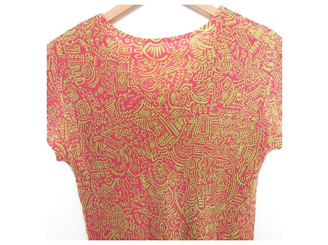 Issey Miyake Top de manga corta plisado impreso PLEATS PLEASE Rosa Verde - vista 4