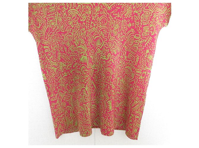 Issey Miyake Top de manga corta plisado impreso PLEATS PLEASE Rosa Verde - vista 5