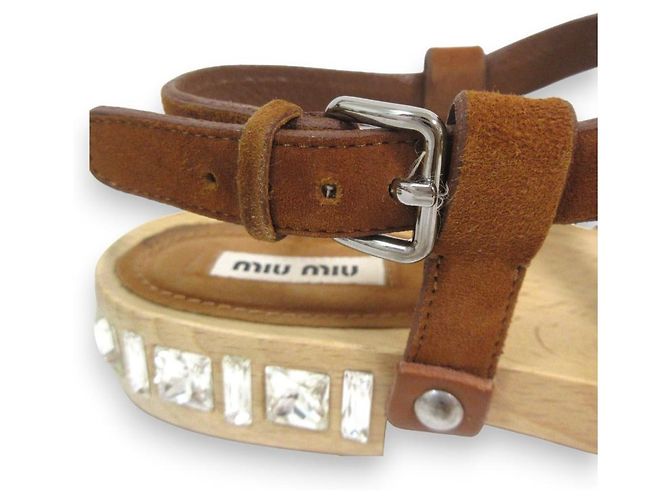 Sandali in suede e legno Miu Miu Bijou Studs Marrone - vista 12