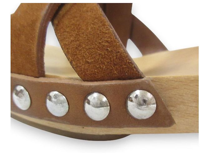 Sandali in suede e legno Miu Miu Bijou Studs Marrone - vista 14