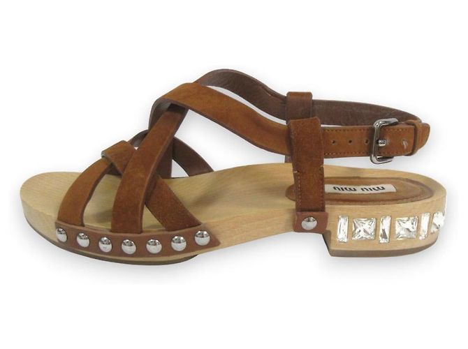 Sandali in suede e legno Miu Miu Bijou Studs Marrone - vista 2