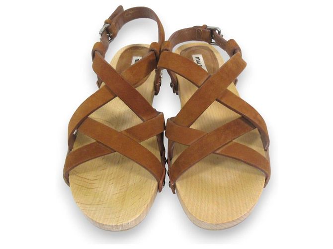 Sandali in suede e legno Miu Miu Bijou Studs Marrone - vista 3