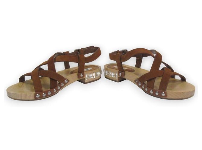 Sandali in suede e legno Miu Miu Bijou Studs Marrone - vista 5