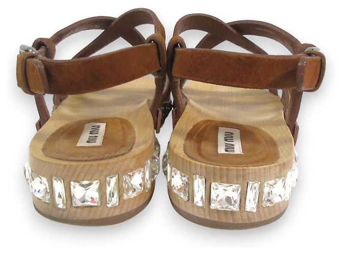 Sandali in suede e legno Miu Miu Bijou Studs Marrone - vista 6