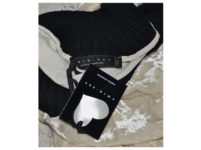 Twin Set Samt-Effekt Pullover schwarz creme - Ansicht 4