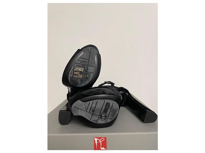 Sandali con plateau in velluto nero Ballin - vista 4