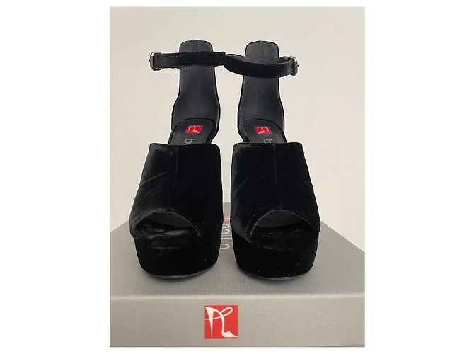 Sandali con plateau in velluto nero Ballin - vista 5