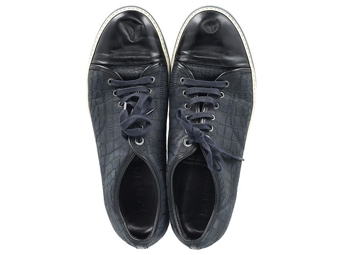 Sneakers Lanvin DBB1 in pelle blu navy con stampa coccodrillo - vista 3