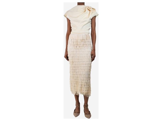 Manning Cartell Falda midi crema con flecos - talla UK 6 Crudo - vista 2