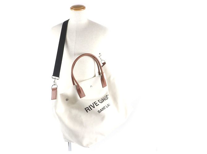 Borsa shopping Maxi 2 in 1 SAINT LAURENT Rive Gauche Marrone Beige - vista 3