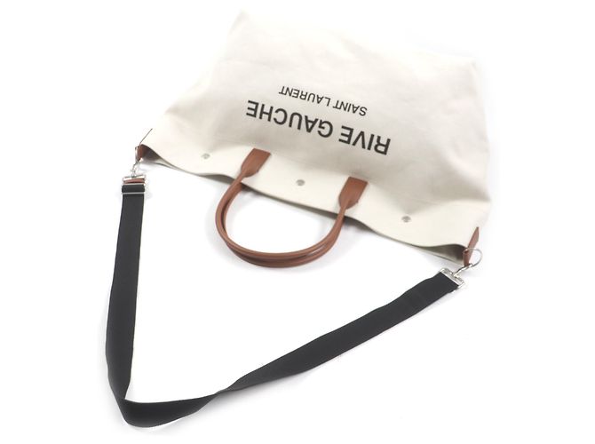 Borsa shopping Maxi 2 in 1 SAINT LAURENT Rive Gauche Marrone Beige - vista 7
